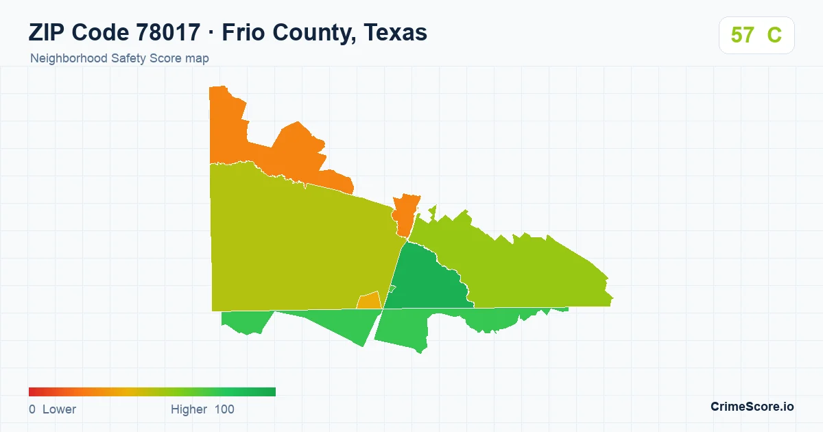 ZIP Code 78017 in Frio County, Texas neighborhood Safety Score map