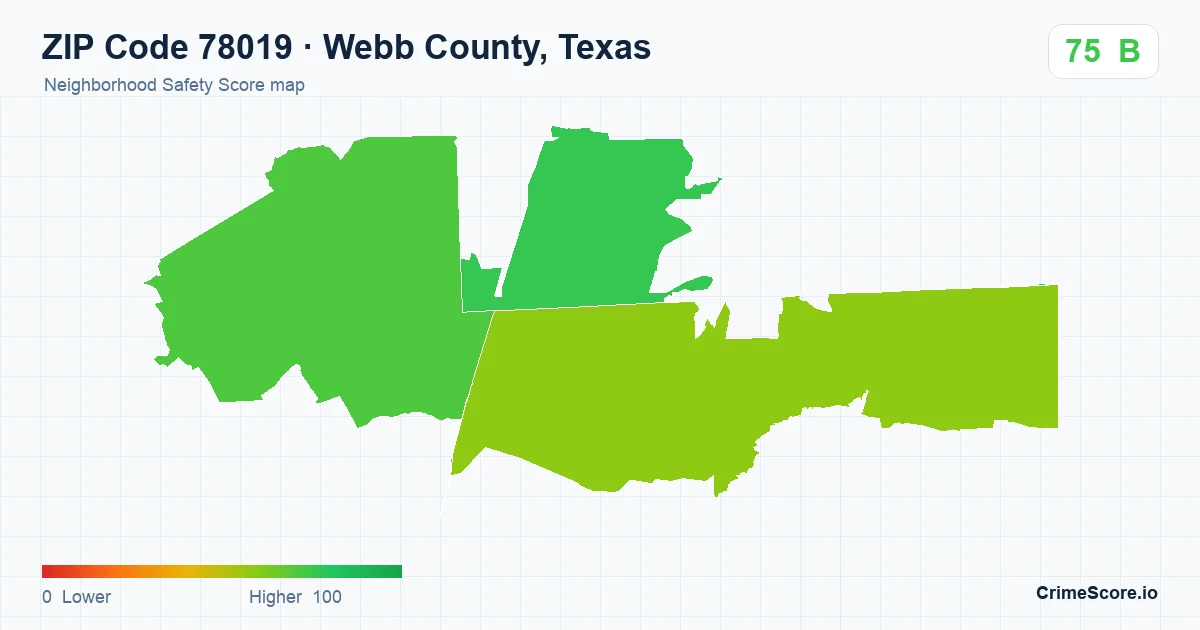 ZIP Code 78019 in Webb County, Texas neighborhood Safety Score map