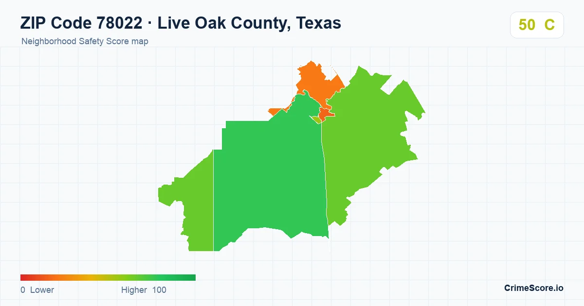 ZIP Code 78022 in Live Oak County, Texas neighborhood Safety Score map