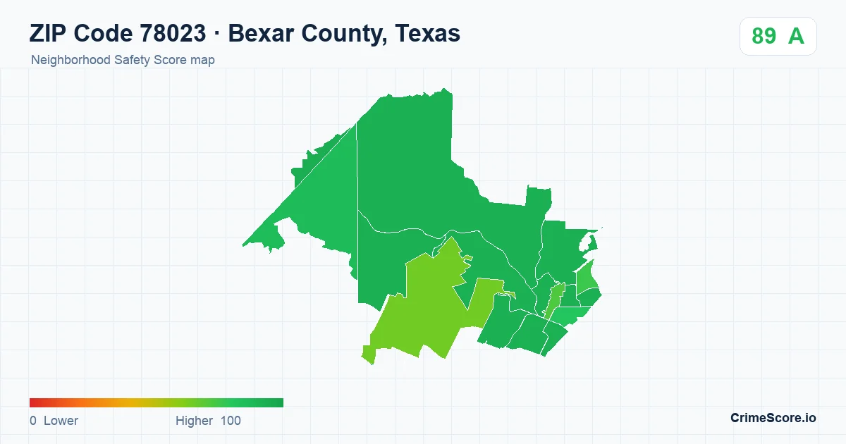 ZIP Code 78023 in Bexar County, Texas neighborhood Safety Score map