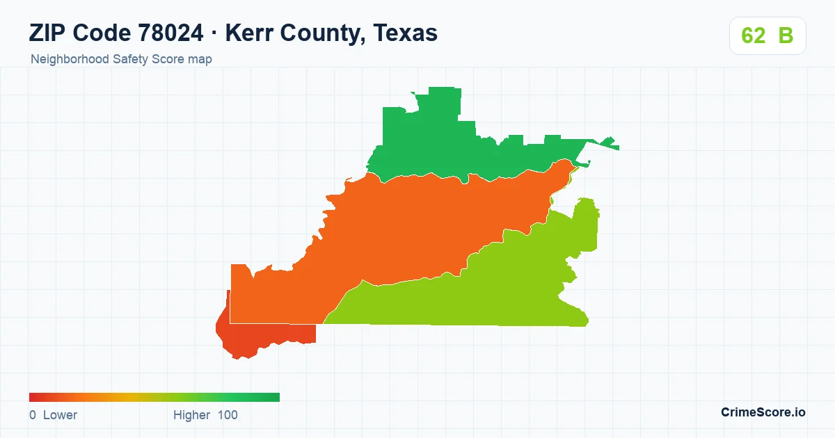 ZIP Code 78024 in Kerr County, Texas neighborhood Safety Score map