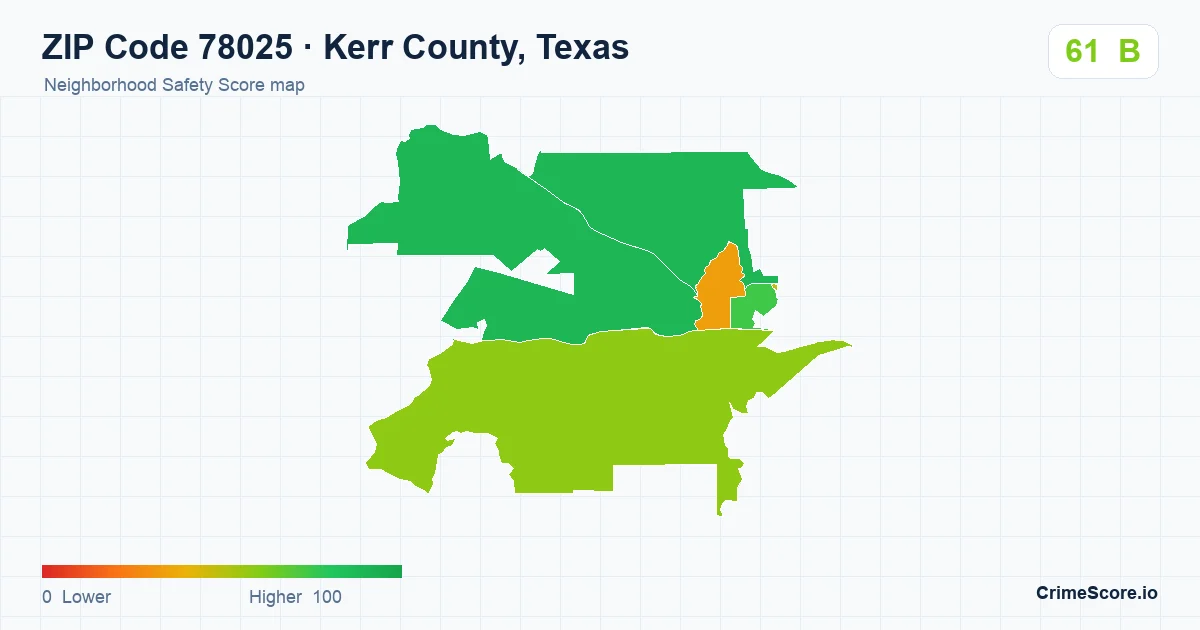 ZIP Code 78025 in Kerr County, Texas neighborhood Safety Score map