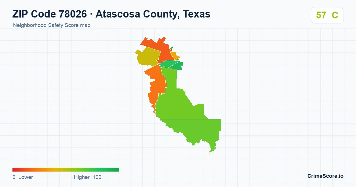 ZIP Code 78026 in Atascosa County, Texas neighborhood Safety Score map