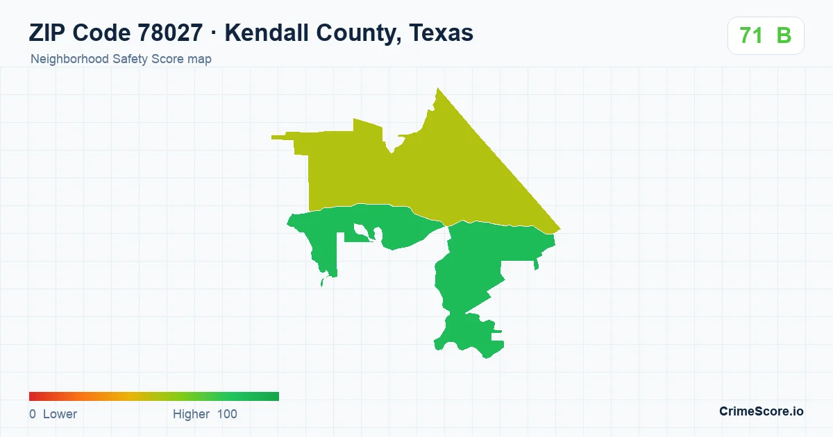 ZIP Code 78027 in Kendall County, Texas neighborhood Safety Score map