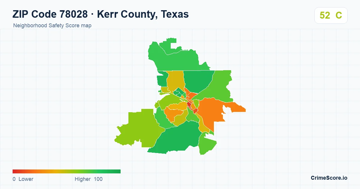 ZIP Code 78028 in Kerr County, Texas neighborhood Safety Score map