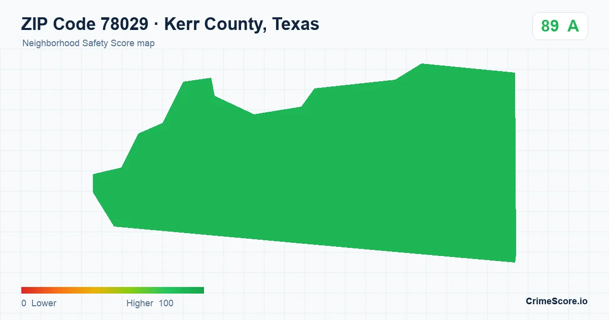 ZIP Code 78029 in Kerr County, Texas neighborhood Safety Score map