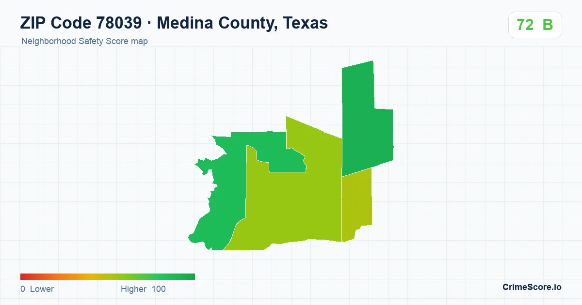 ZIP Code 78039 in Medina County, Texas neighborhood Safety Score map