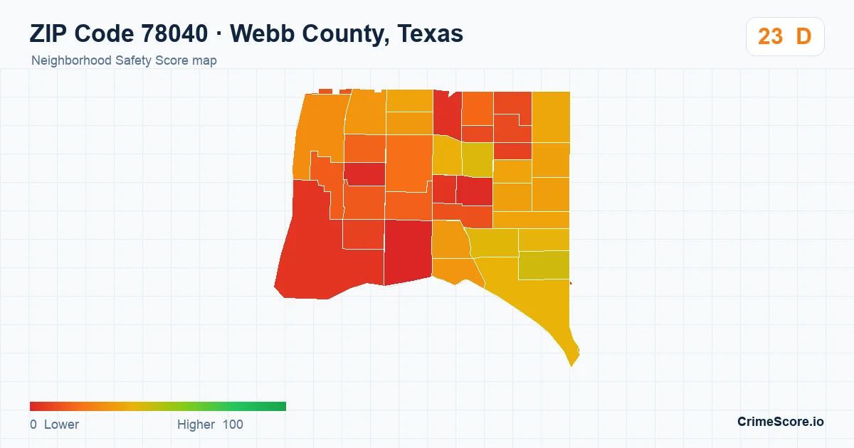 ZIP Code 78040 in Webb County, Texas neighborhood Safety Score map