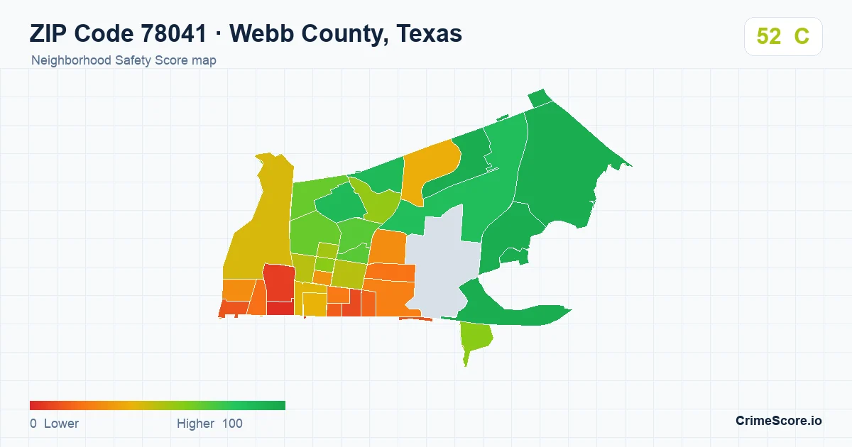 ZIP Code 78041 in Webb County, Texas neighborhood Safety Score map