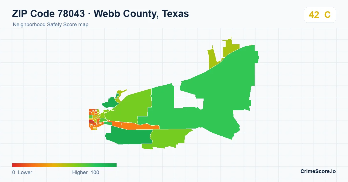ZIP Code 78043 in Webb County, Texas neighborhood Safety Score map