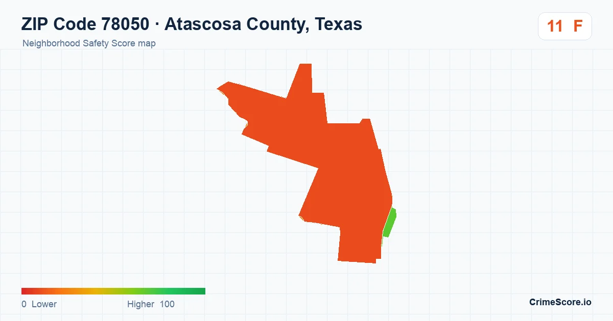 ZIP Code 78050 in Atascosa County, Texas neighborhood Safety Score map
