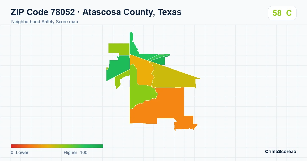 ZIP Code 78052 in Atascosa County, Texas neighborhood Safety Score map