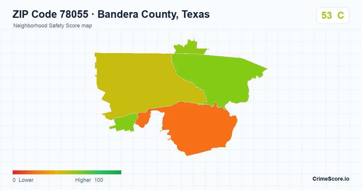 ZIP Code 78055 in Bandera County, Texas neighborhood Safety Score map