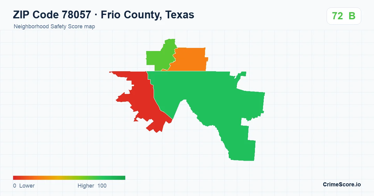 ZIP Code 78057 in Frio County, Texas neighborhood Safety Score map