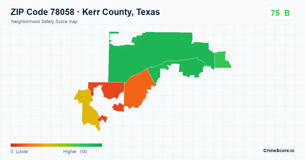 ZIP Code 78058 in Kerr County, Texas neighborhood Safety Score map