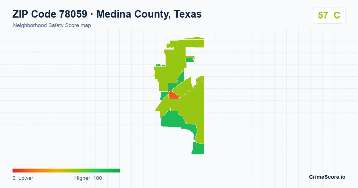 ZIP Code 78059 in Medina County, Texas neighborhood Safety Score map