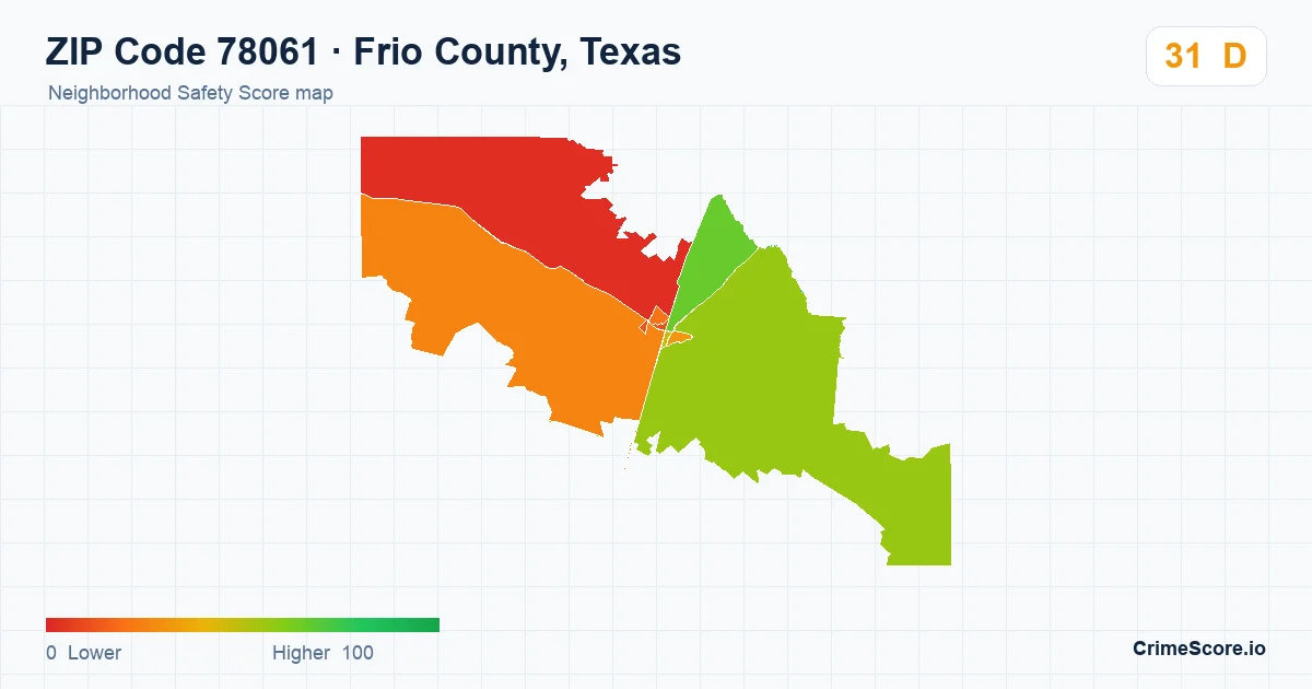 ZIP Code 78061 in Frio County, Texas neighborhood Safety Score map