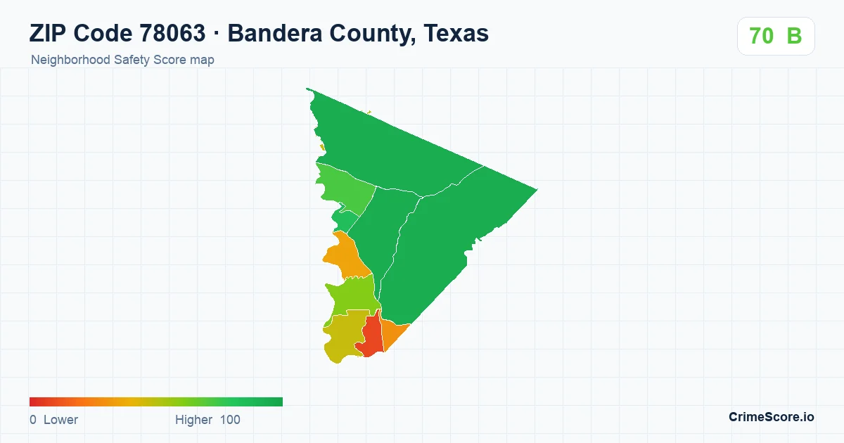 ZIP Code 78063 in Bandera County, Texas neighborhood Safety Score map