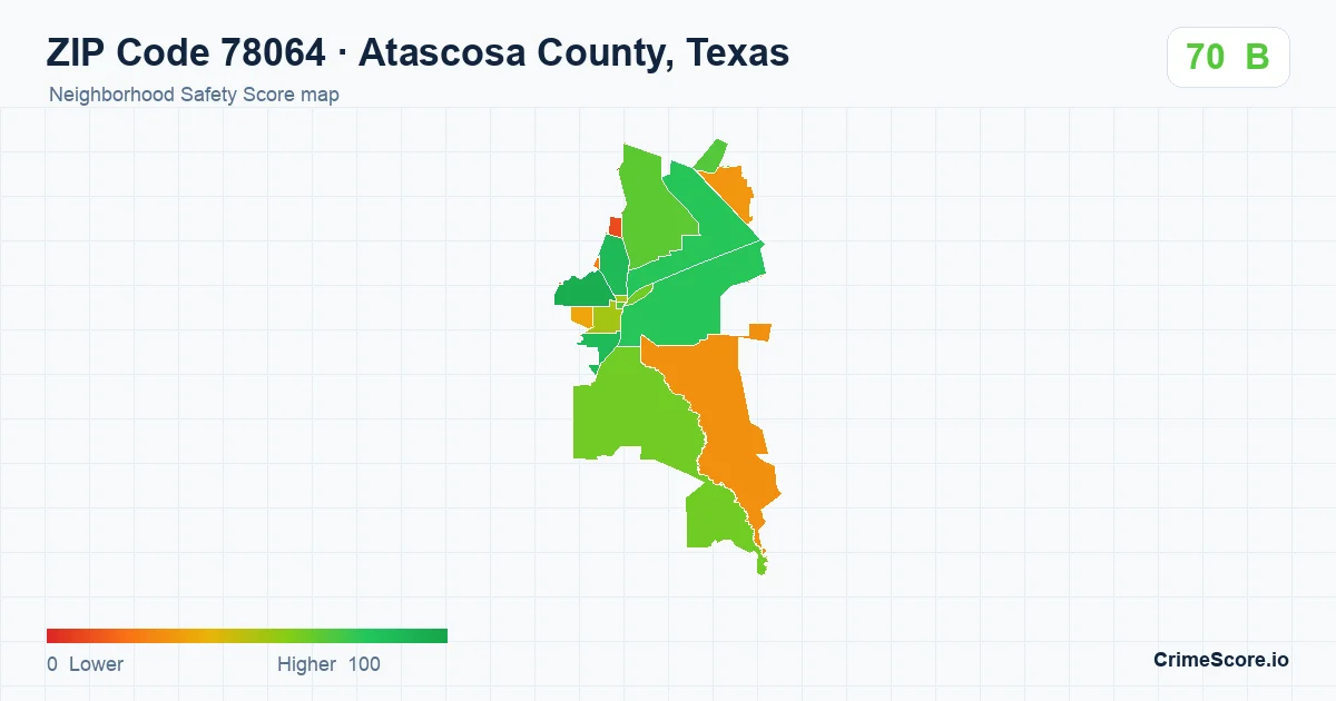 ZIP Code 78064 in Atascosa County, Texas neighborhood Safety Score map
