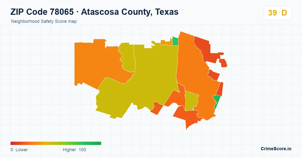 ZIP Code 78065 in Atascosa County, Texas neighborhood Safety Score map