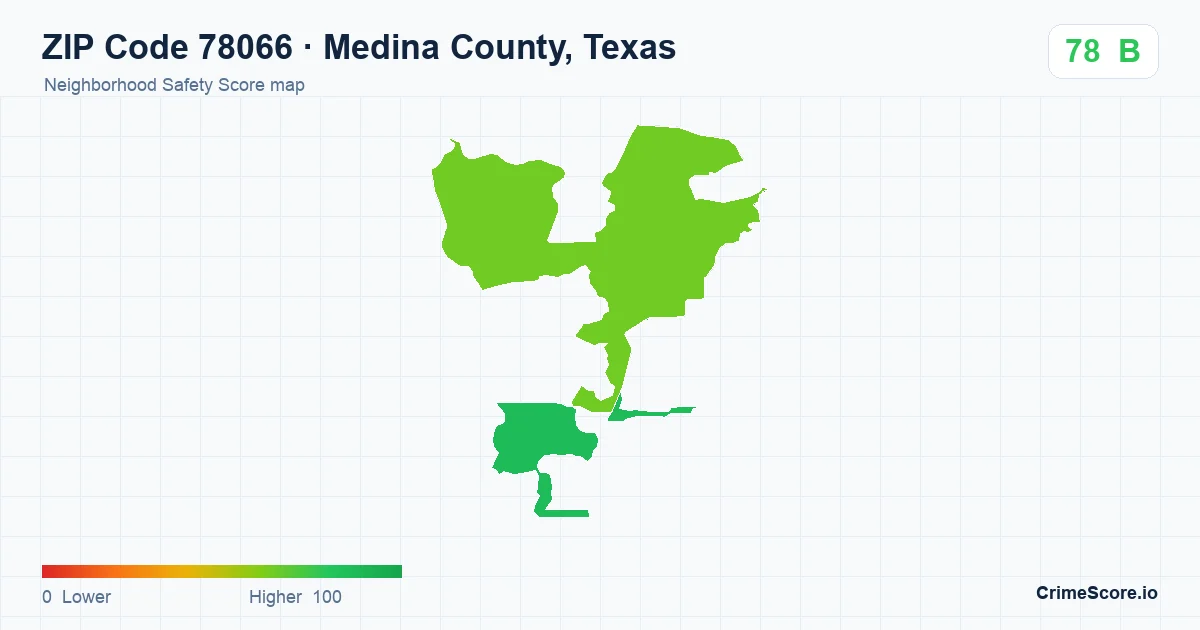ZIP Code 78066 in Medina County, Texas neighborhood Safety Score map