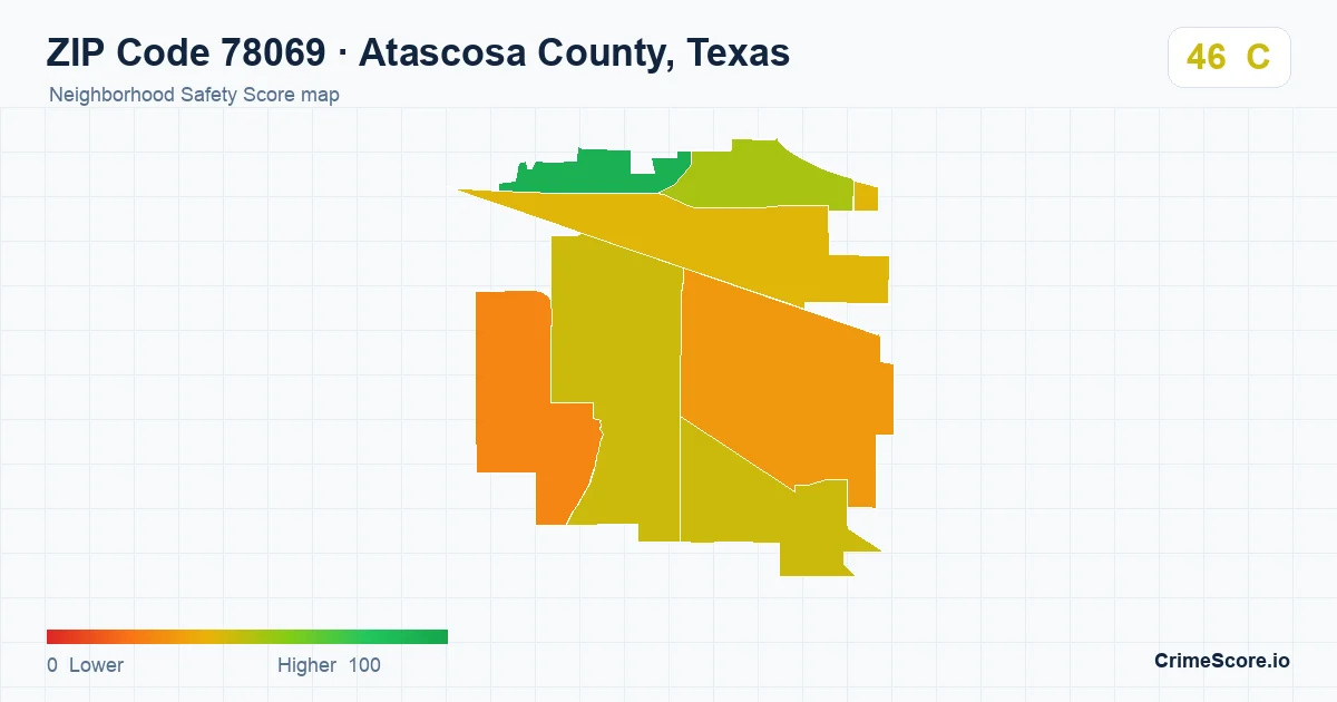 ZIP Code 78069 in Atascosa County, Texas neighborhood Safety Score map