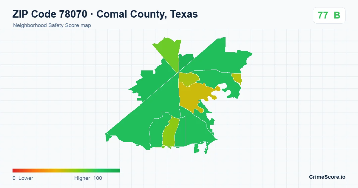 ZIP Code 78070 in Comal County, Texas neighborhood Safety Score map