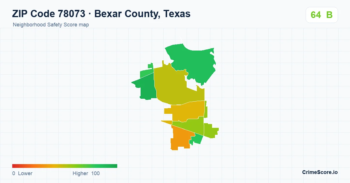 ZIP Code 78073 in Bexar County, Texas neighborhood Safety Score map