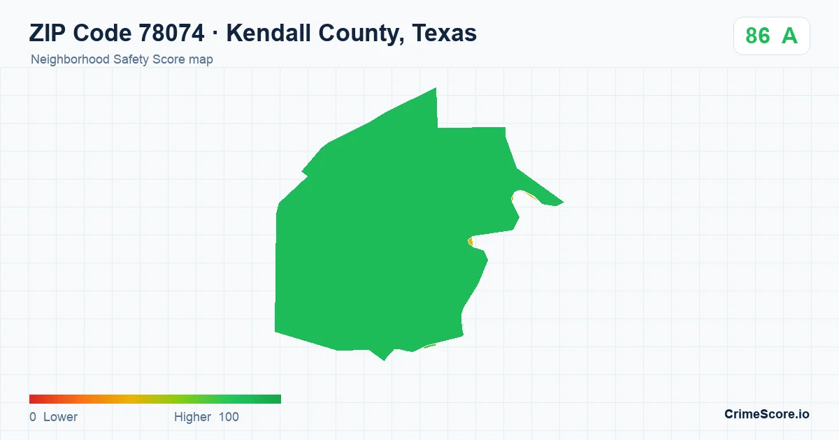 ZIP Code 78074 in Kendall County, Texas neighborhood Safety Score map