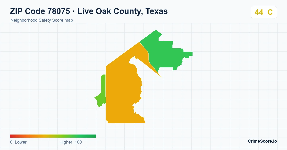 ZIP Code 78075 in Live Oak County, Texas neighborhood Safety Score map
