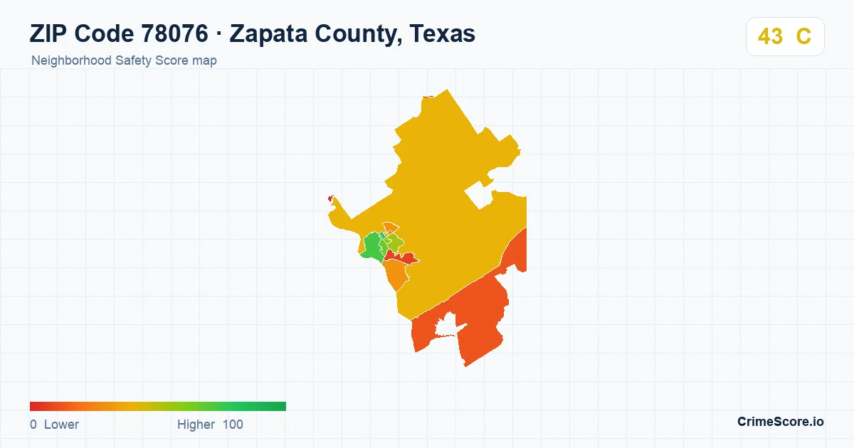 ZIP Code 78076 in Zapata County, Texas neighborhood Safety Score map