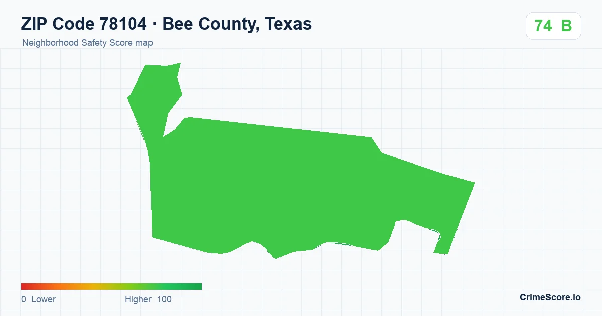ZIP Code 78104 in Bee County, Texas neighborhood Safety Score map