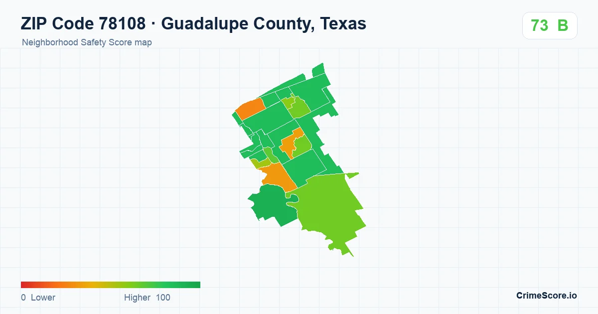 ZIP Code 78108 in Guadalupe County, Texas neighborhood Safety Score map