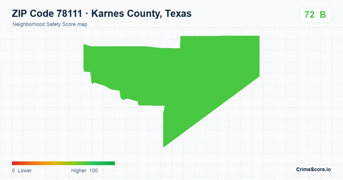 ZIP Code 78111 in Karnes County, Texas neighborhood Safety Score map