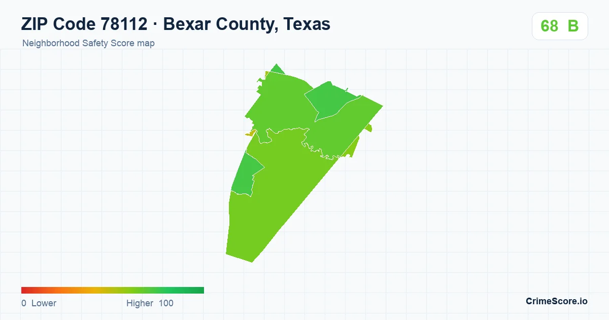 ZIP Code 78112 in Bexar County, Texas neighborhood Safety Score map