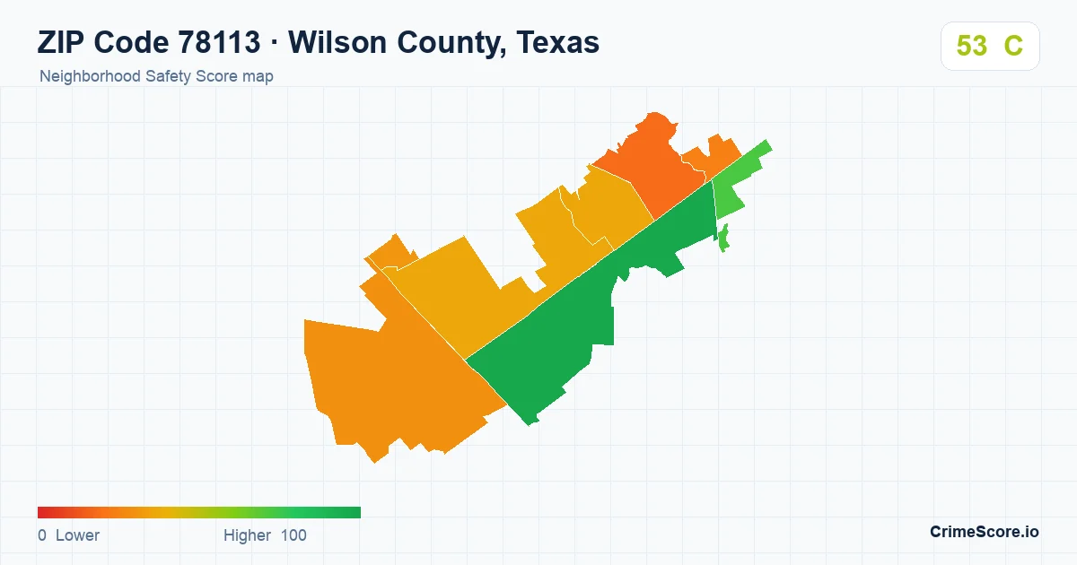 ZIP Code 78113 in Wilson County, Texas neighborhood Safety Score map