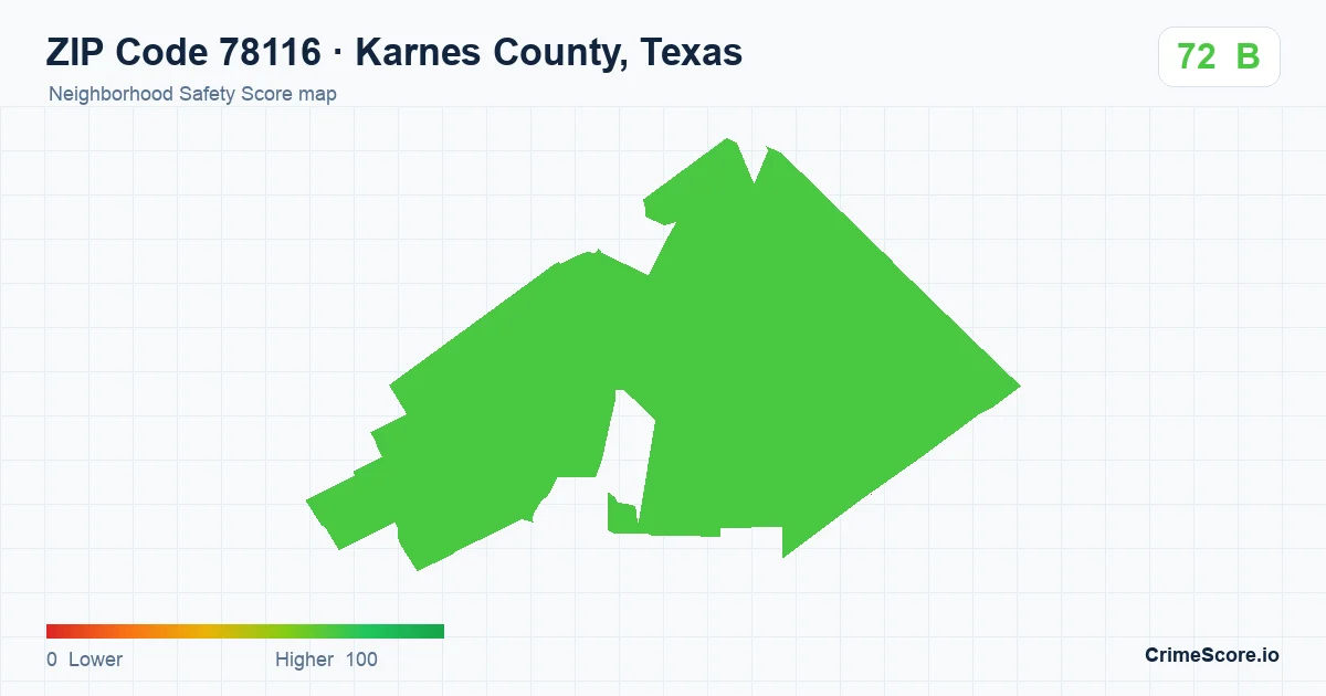 ZIP Code 78116 in Karnes County, Texas neighborhood Safety Score map