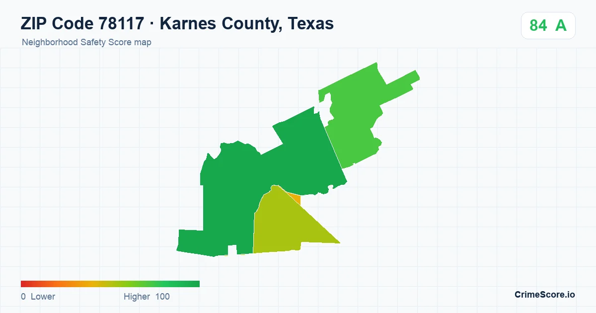 ZIP Code 78117 in Karnes County, Texas neighborhood Safety Score map