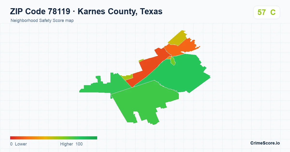 ZIP Code 78119 in Karnes County, Texas neighborhood Safety Score map