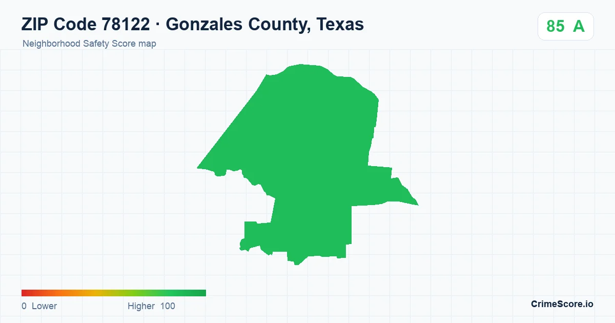 ZIP Code 78122 in Gonzales County, Texas neighborhood Safety Score map