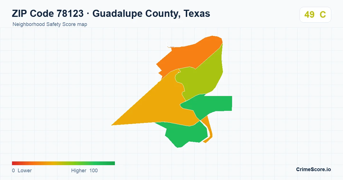 ZIP Code 78123 in Guadalupe County, Texas neighborhood Safety Score map
