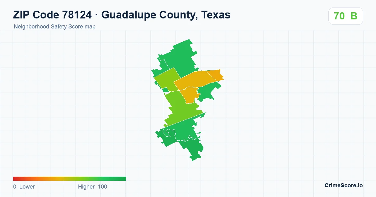 ZIP Code 78124 in Guadalupe County, Texas neighborhood Safety Score map