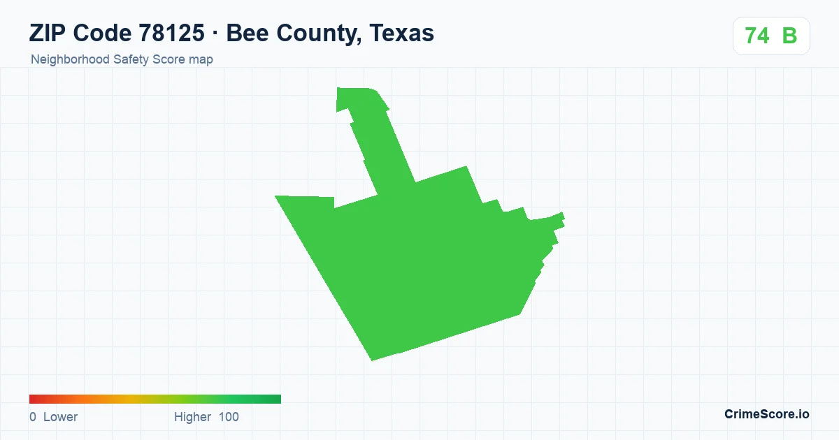 ZIP Code 78125 in Bee County, Texas neighborhood Safety Score map