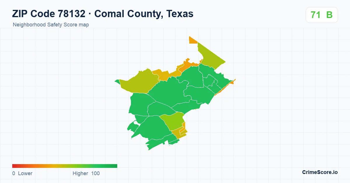 ZIP Code 78132 in Comal County, Texas neighborhood Safety Score map