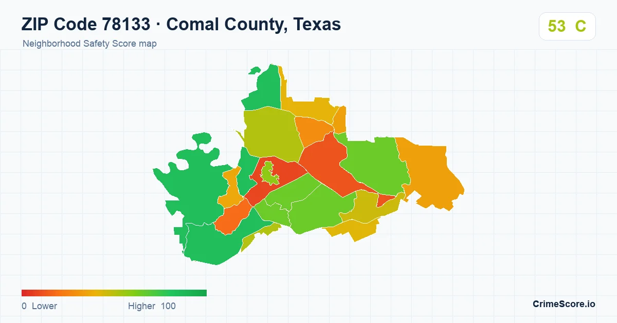 ZIP Code 78133 in Comal County, Texas neighborhood Safety Score map