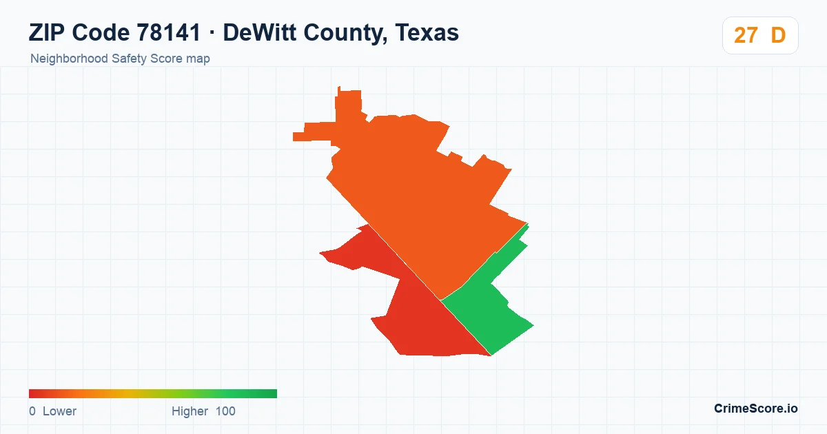 ZIP Code 78141 in DeWitt County, Texas neighborhood Safety Score map