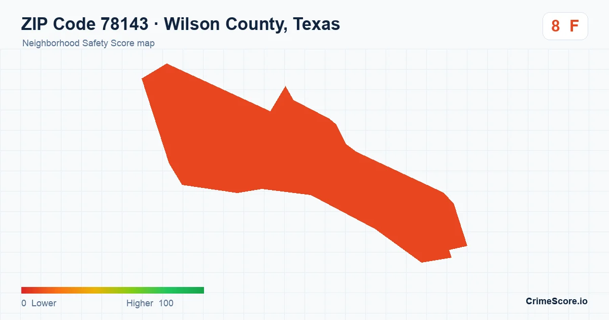 ZIP Code 78143 in Wilson County, Texas neighborhood Safety Score map