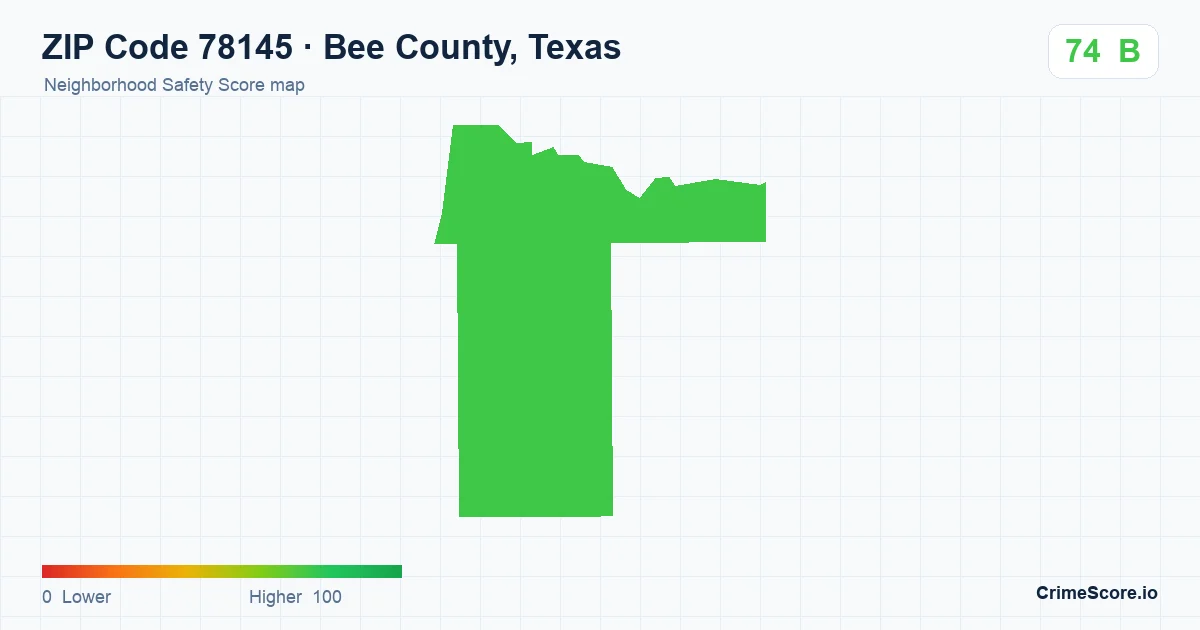 ZIP Code 78145 in Bee County, Texas neighborhood Safety Score map