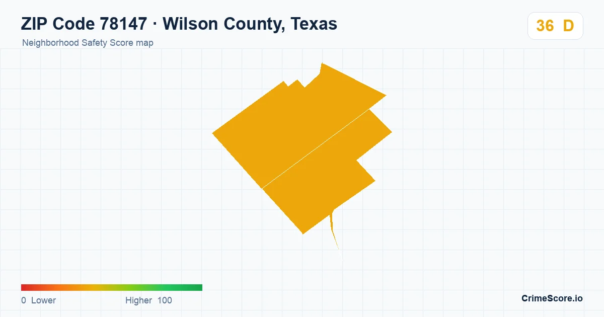 ZIP Code 78147 in Wilson County, Texas neighborhood Safety Score map