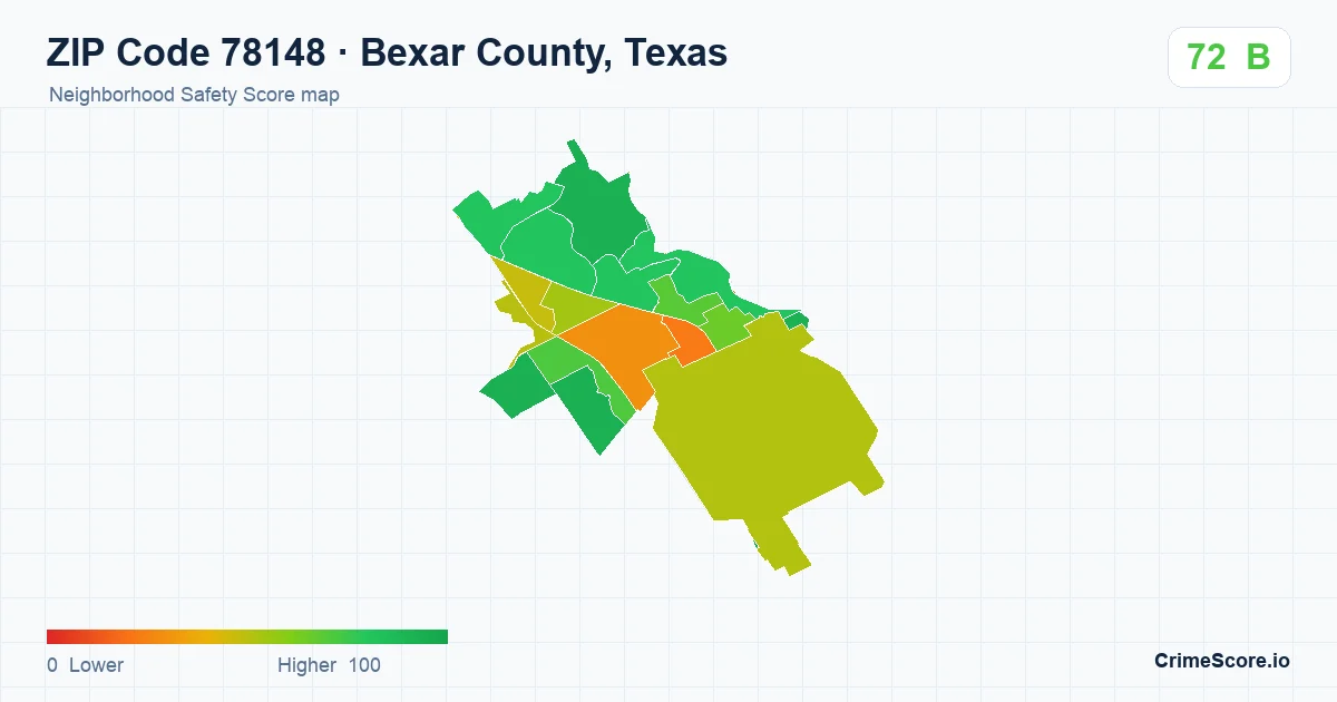 ZIP Code 78148 in Bexar County, Texas neighborhood Safety Score map